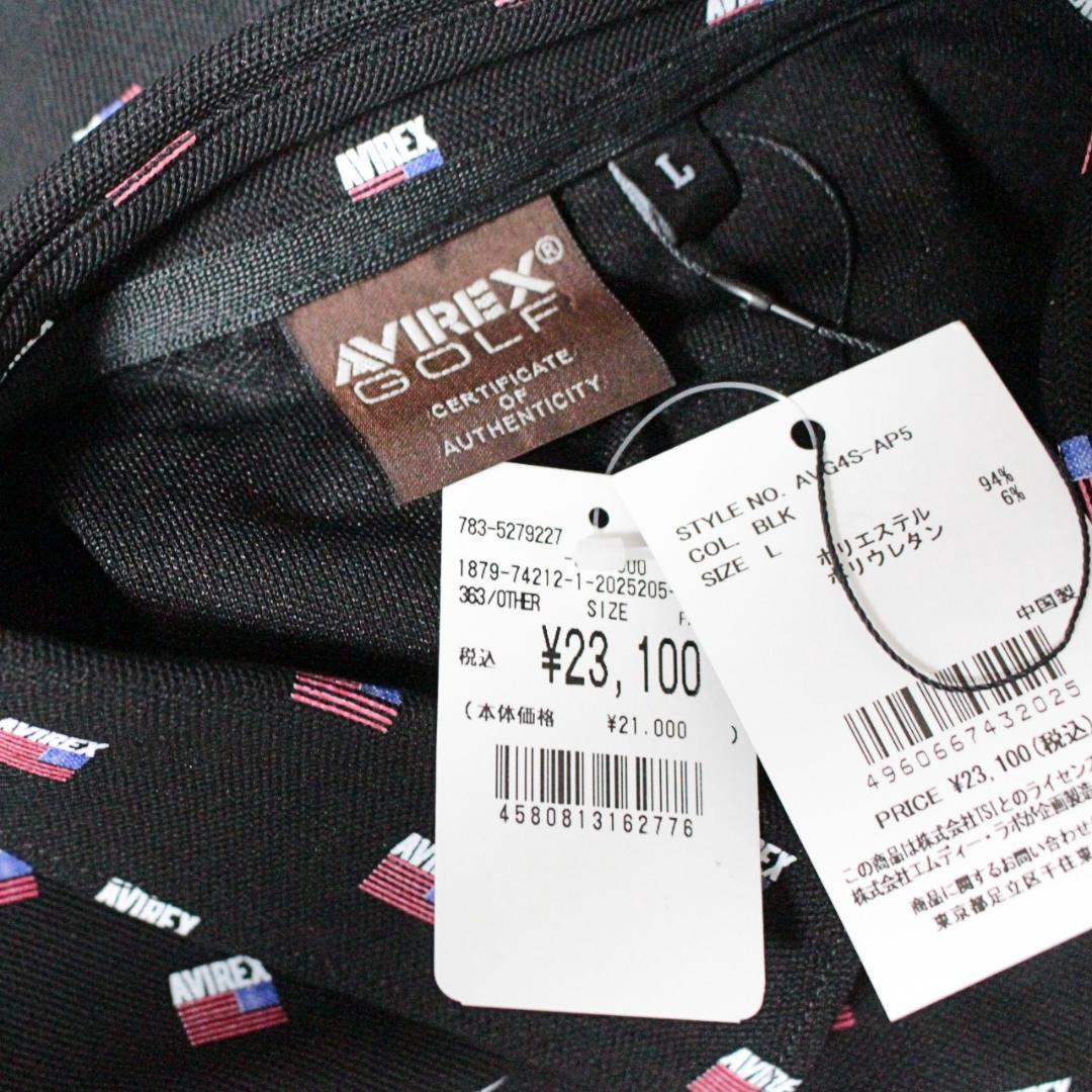 新品 アヴィレックス ゴルフ ロゴ総柄 ストレッチ 鹿の子ポロシャツ L 黒