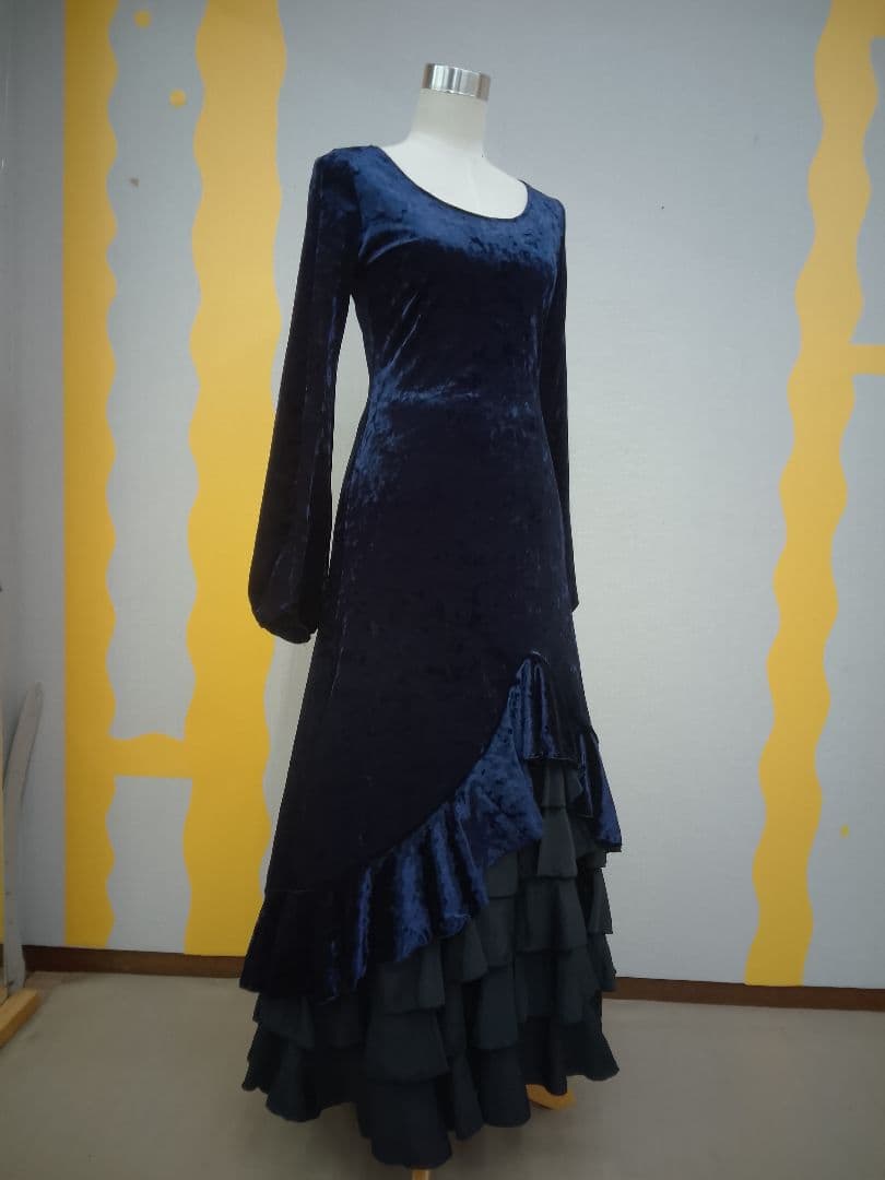 フラメンコ衣装　ベロアワンピース　ネイビーA