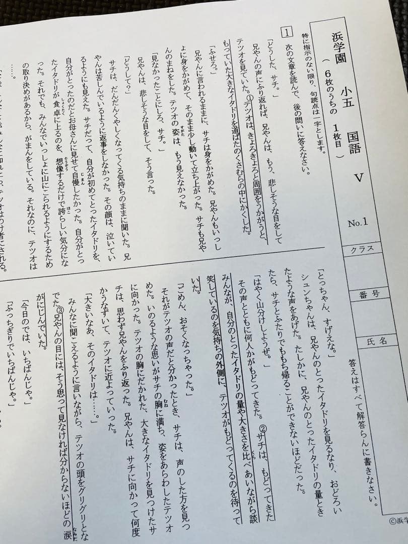 浜学園　最新版　2023年　小5　復習テスト　Vクラス　算国理　実力〜No42