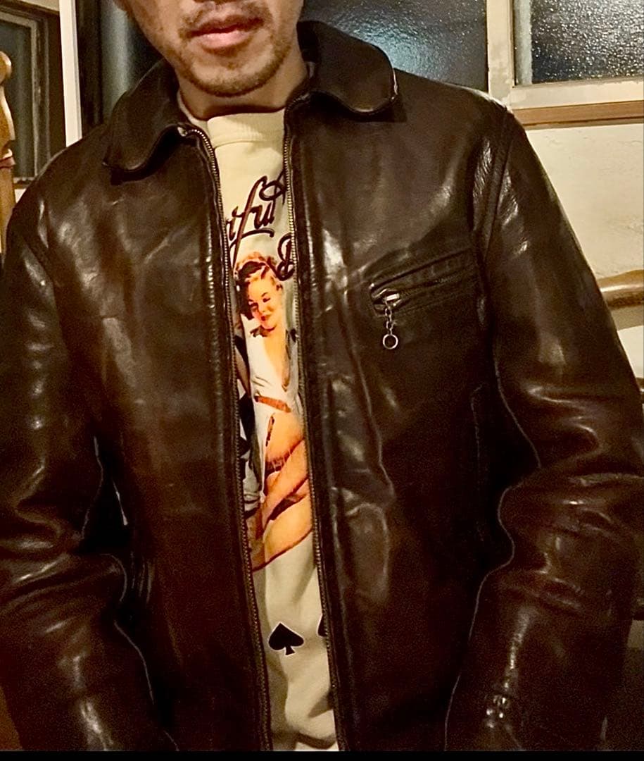 エアロレザー　Aero ハーフベルテッド　革ジャン　38