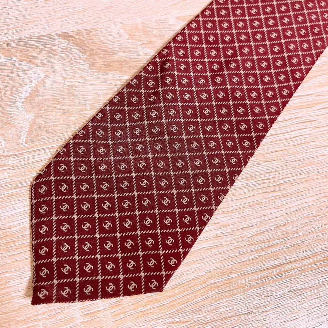 CHANEL シルク ネクタイ レギュラータイ ロゴ ココ 総柄 チェック