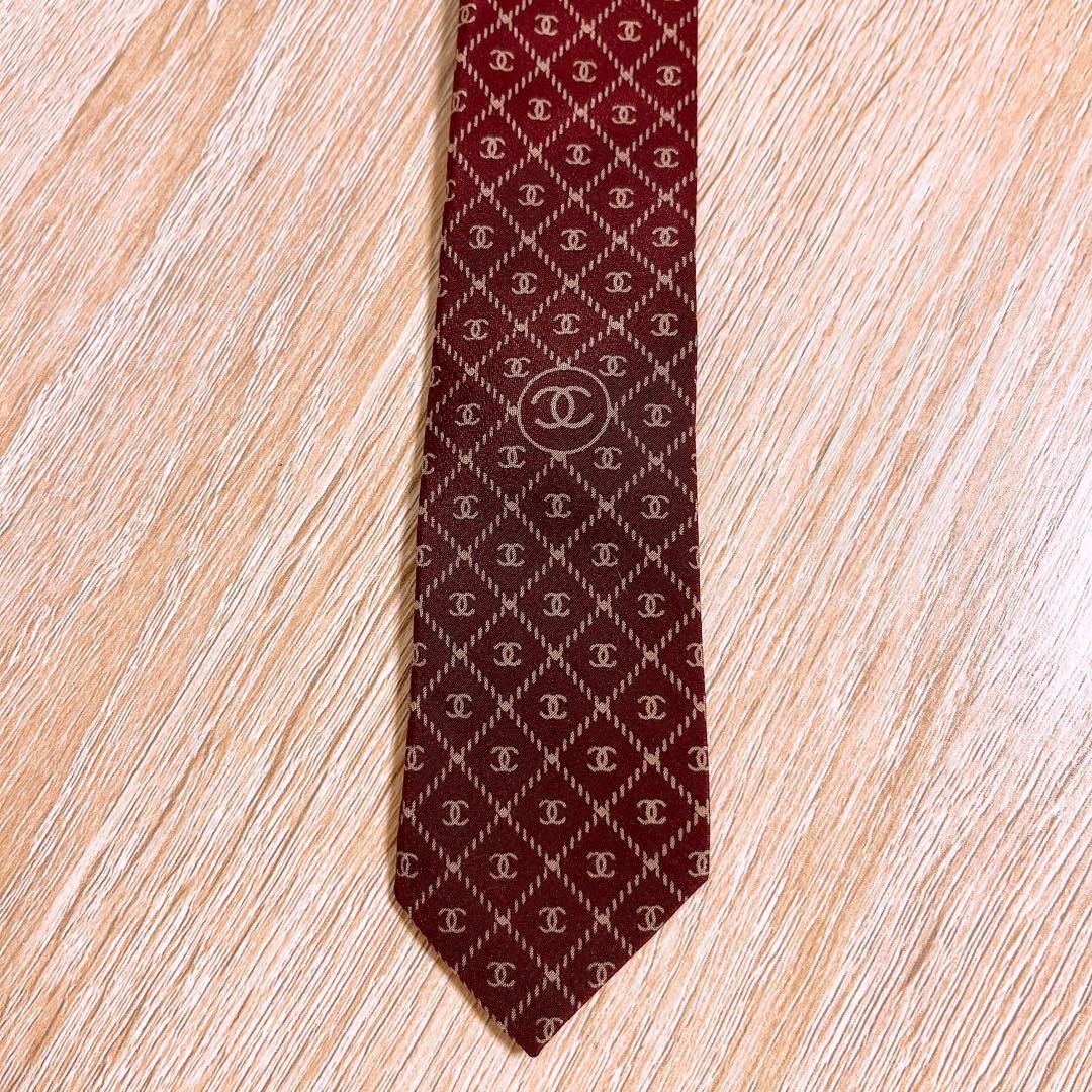 CHANEL シルク ネクタイ レギュラータイ ロゴ ココ 総柄 チェック