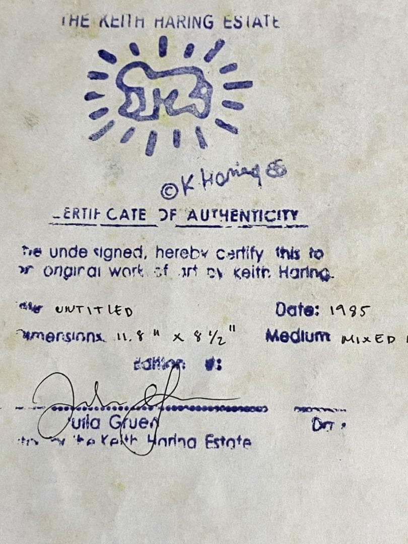 【模写】 額装付き キース・ヘリング KEITH HARING 油彩 厚紙