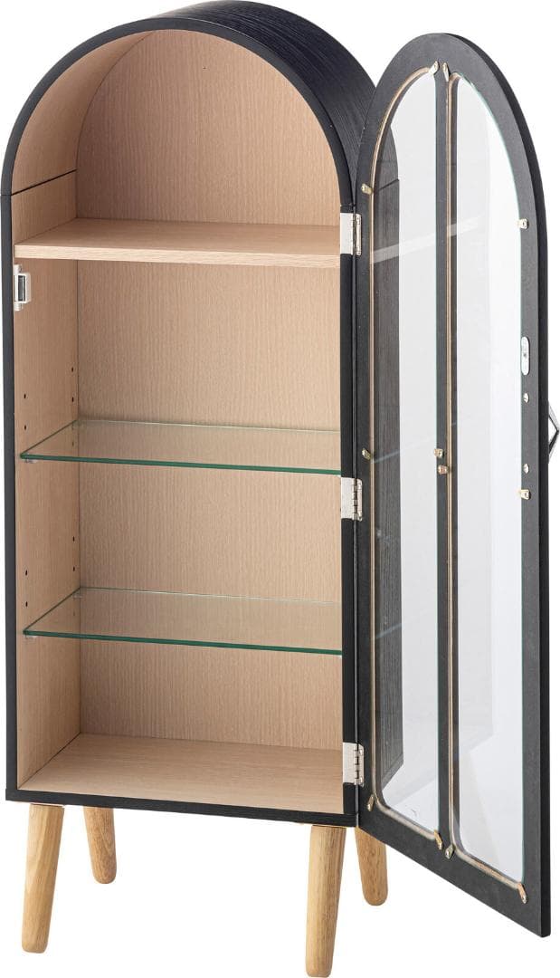 上が丸いデザイン☆コレクションケース　ブラック　 コレクションシェルフ 脚付き