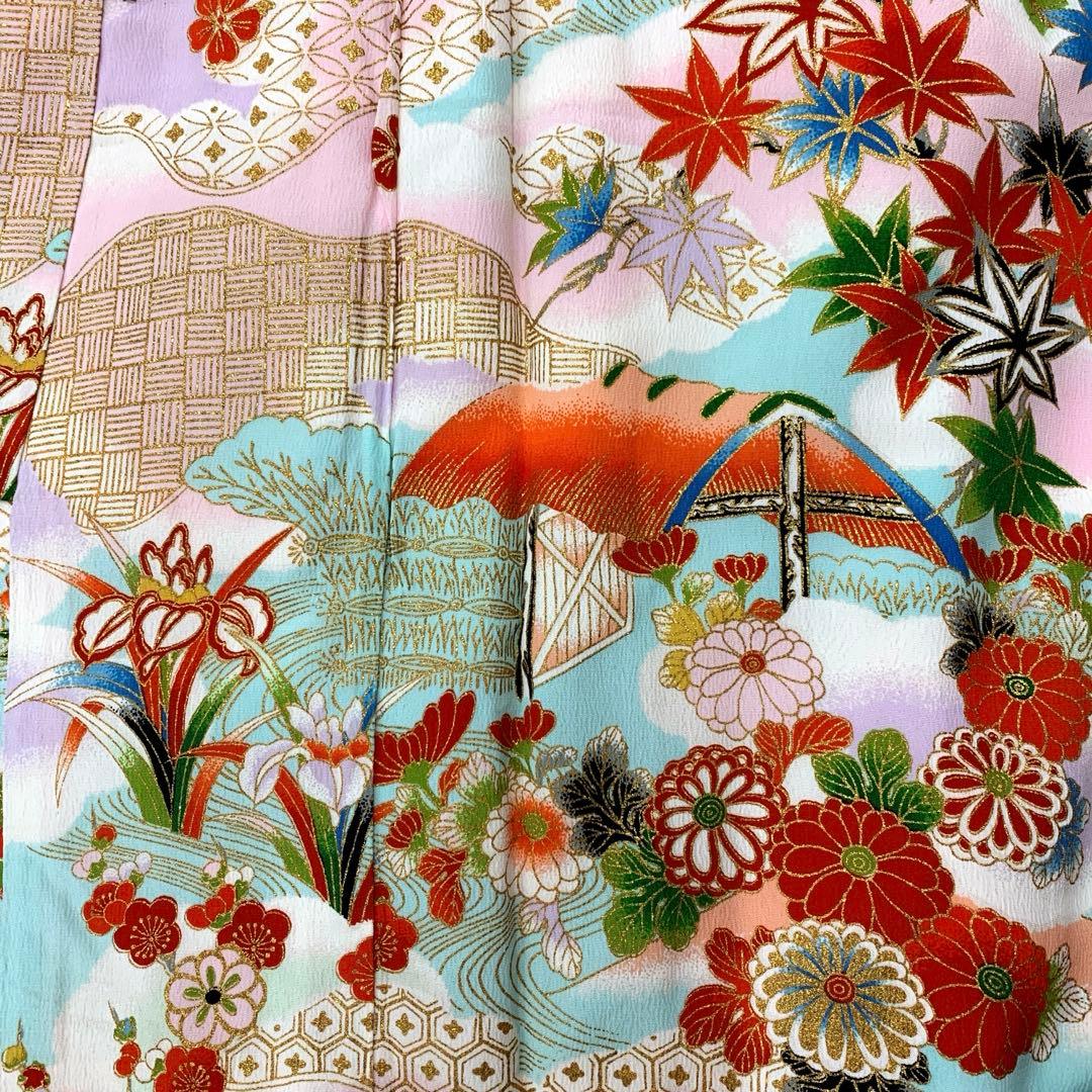 507agu52,袋帯□七五三 7歳 セミアンティーク 女児 着物のみ□状態良好