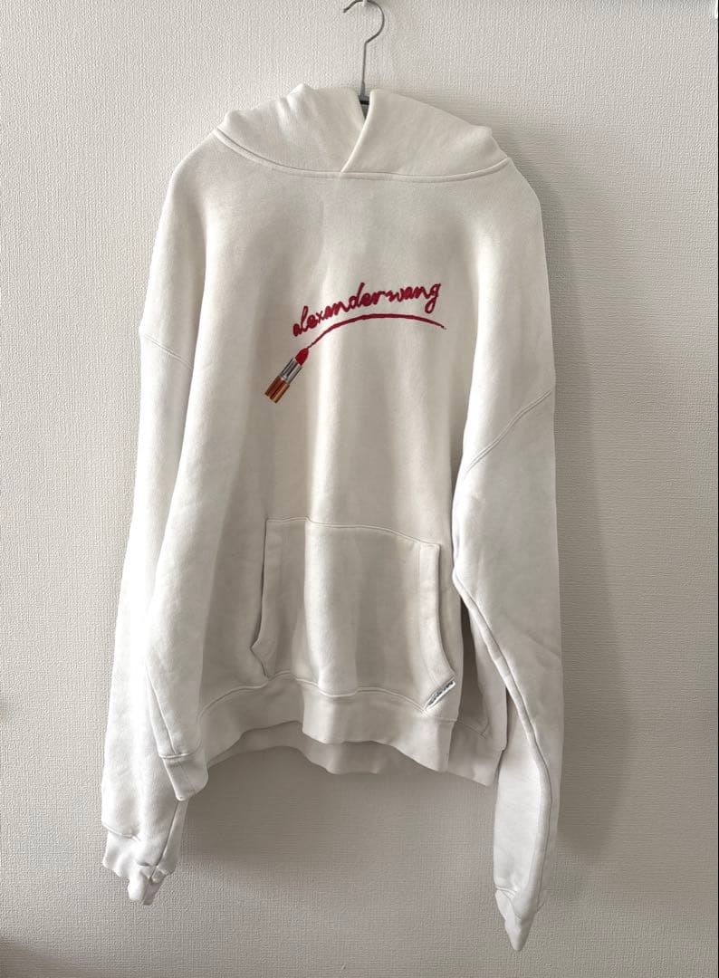 【即完売モデル】アレキサンダーワン☆リップロゴ　ホワイトパーカー　L
