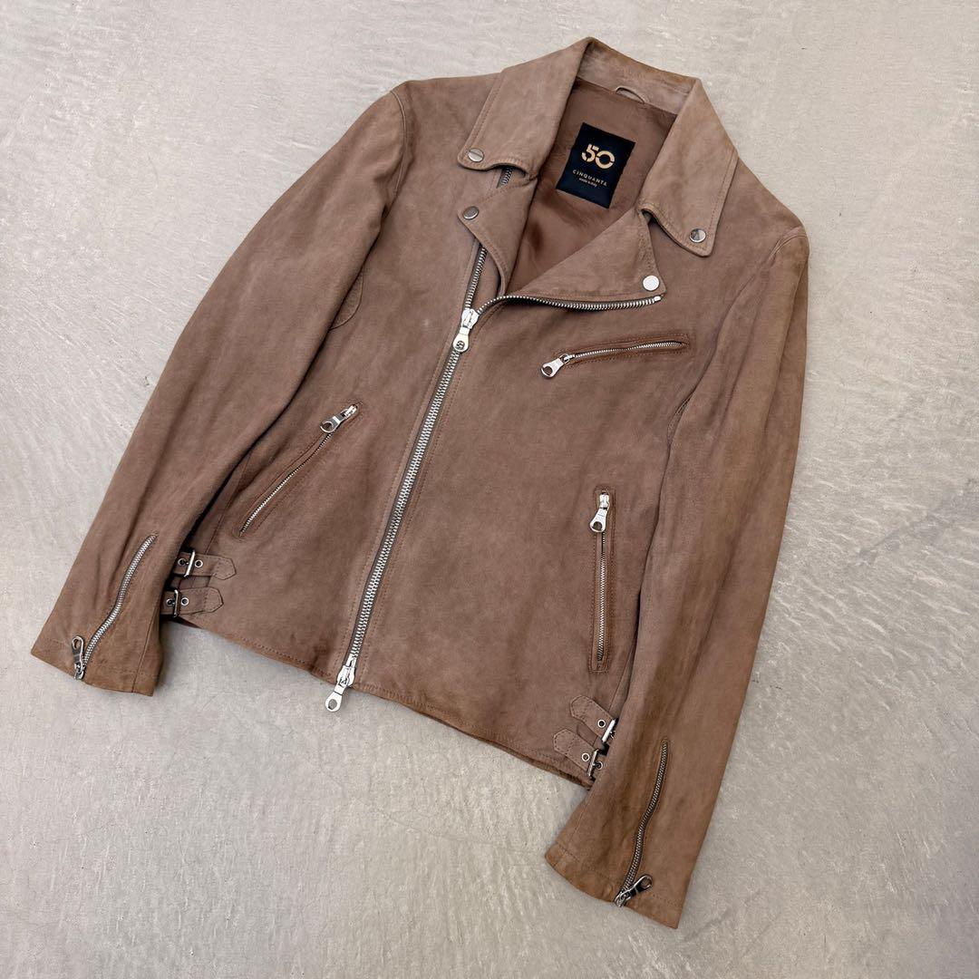 【美品】チンクアンタ ライダースジャケット スウェード 46 Cinquanta
