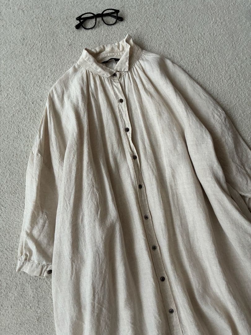 ヘブンリー　リネン100％ギャザーワイドワンピース