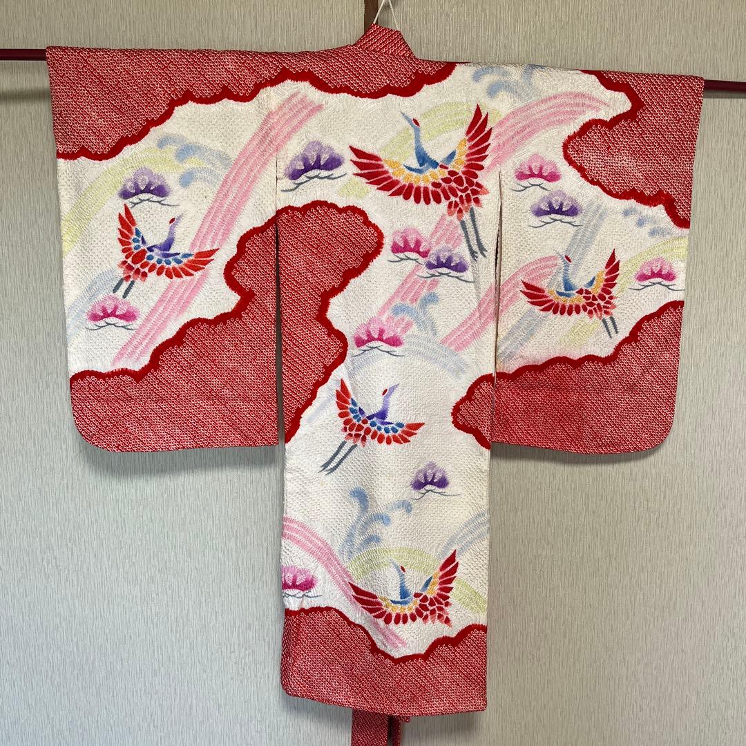 七五三用 赤と白の鶴模様衣装セット