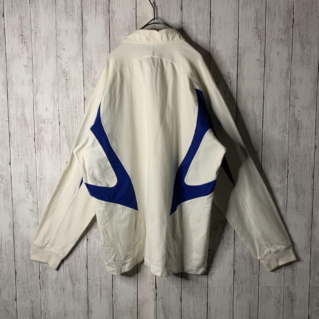 ナイキ 刺繍 ラガーシャツ フランス ブルー ホワイト バイカラー ハーフボタン