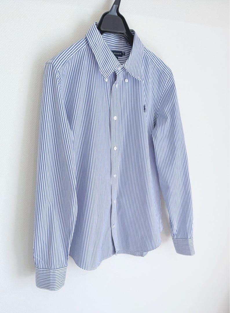 極美品　RALPH LAUREN レディース　ストライプシャツ　ブルー×ホワイト
