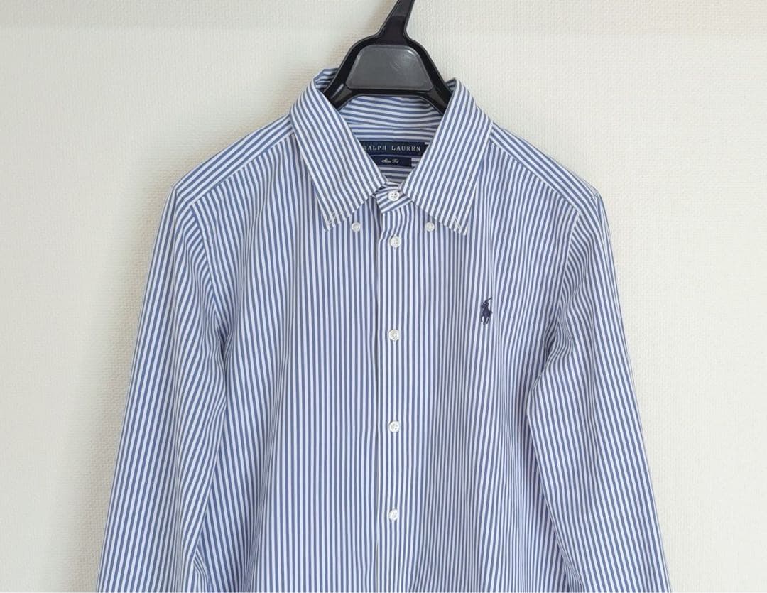極美品　RALPH LAUREN レディース　ストライプシャツ　ブルー×ホワイト