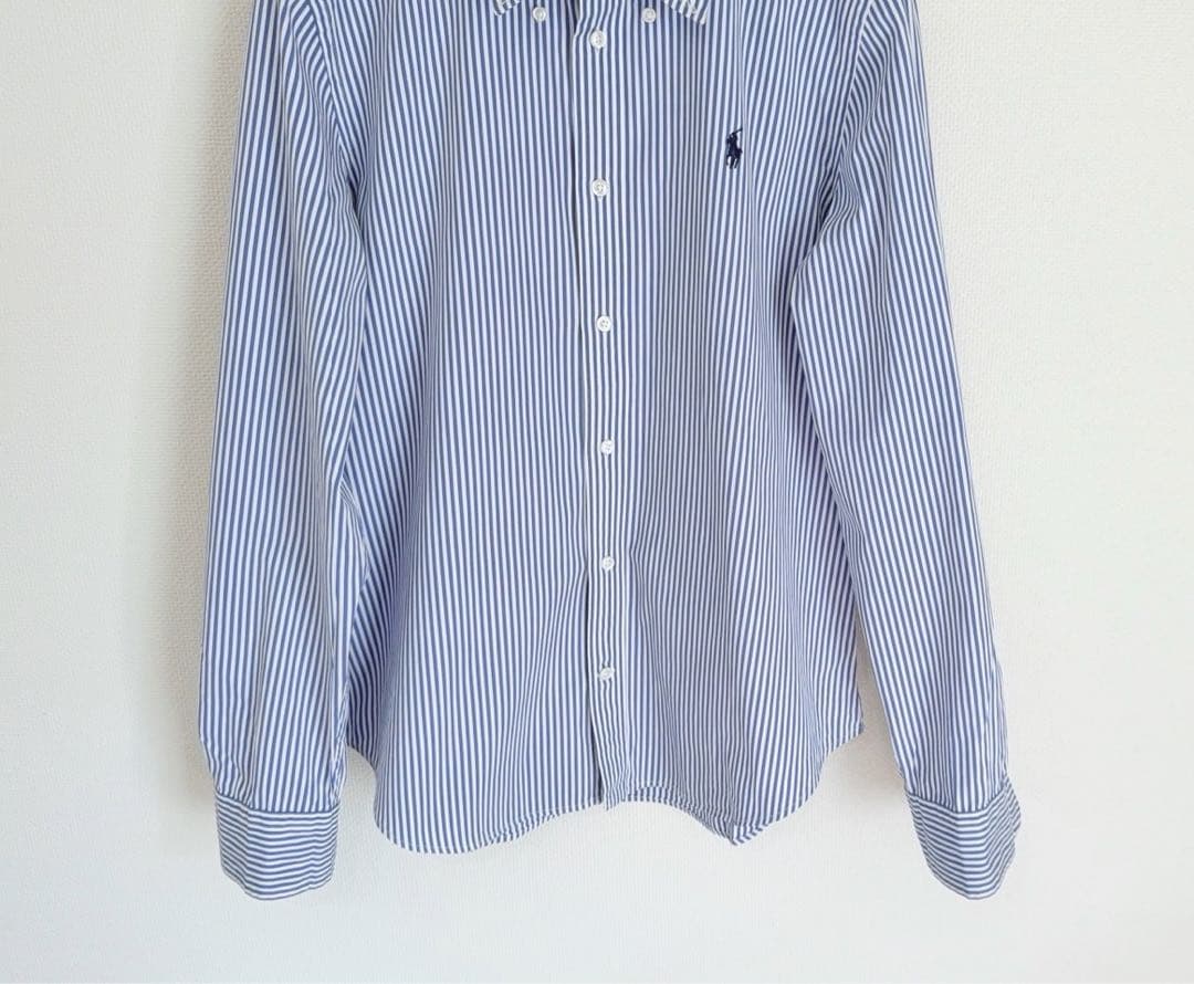 極美品　RALPH LAUREN レディース　ストライプシャツ　ブルー×ホワイト