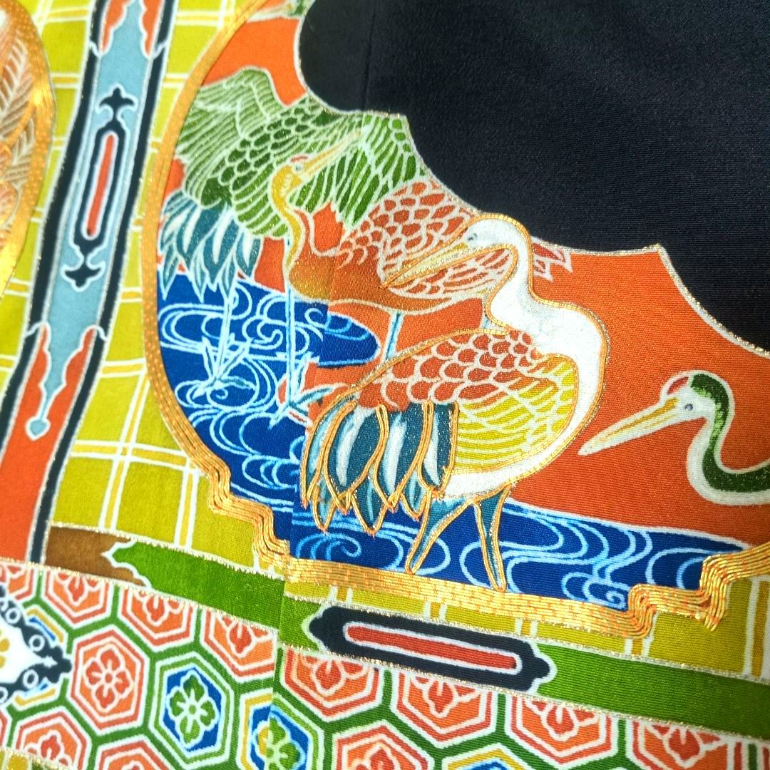 SALE☆丸紋 孔雀 鶴 花々 刺繍 留袖リメイクケープドレス*