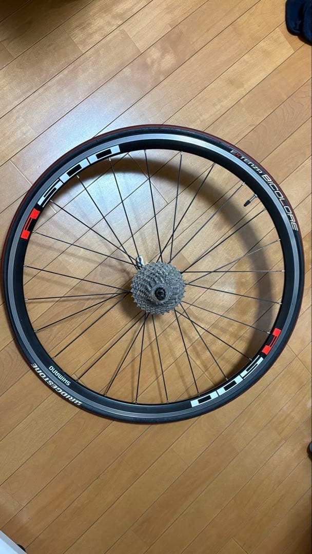 シマノR500ホイール前後+105カセット+クイックリリース+中古タイヤ付き