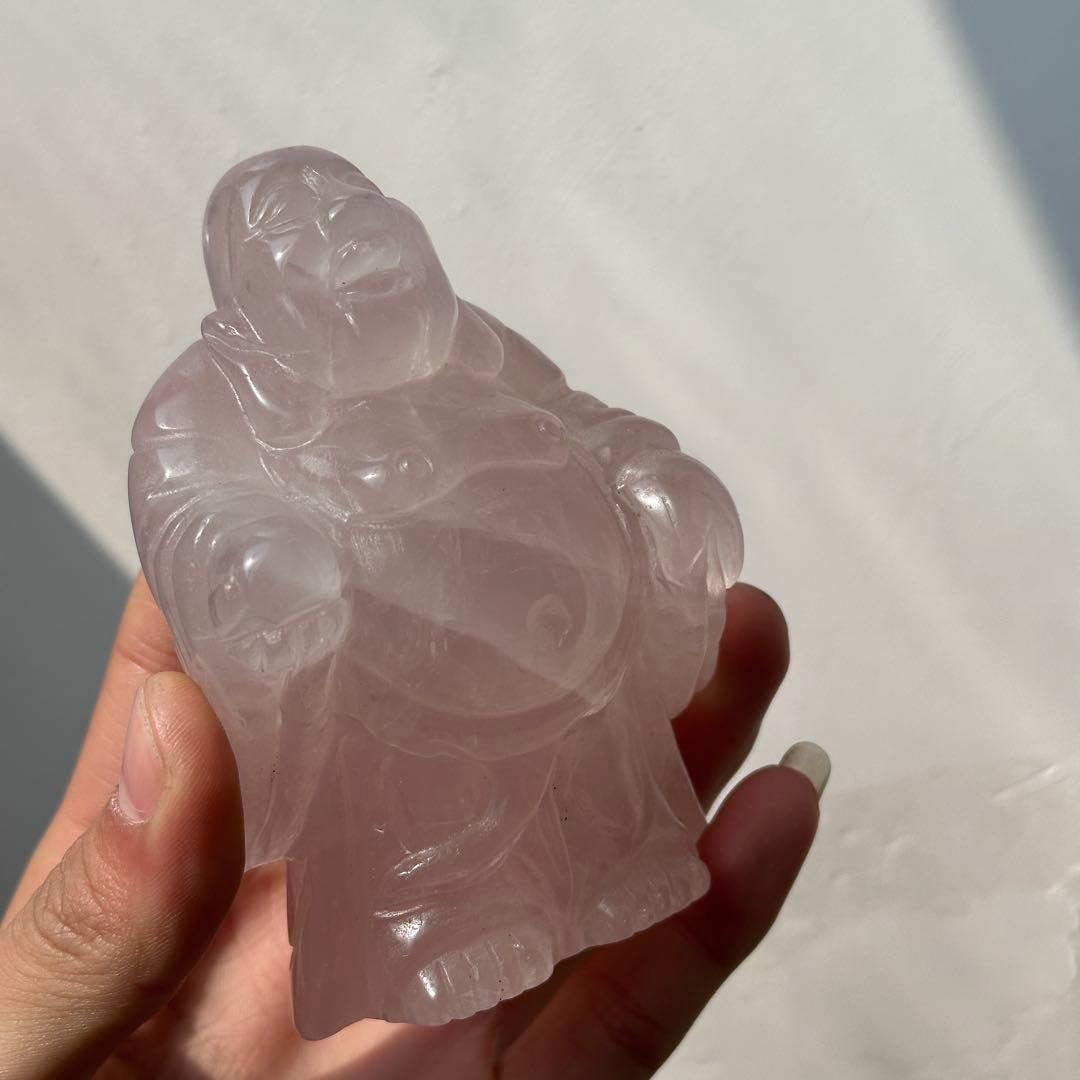 天然石ローズクォーツの大仏様　置物　ご購入前に在庫確認G.1309