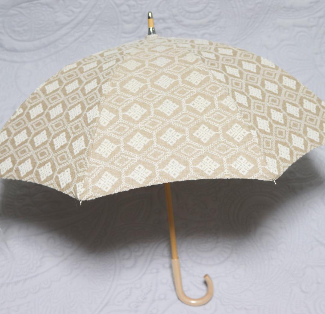 新品【長傘 日傘】綿100％ 高級感 幾何学立体総刺繍 木製 日傘 日本製