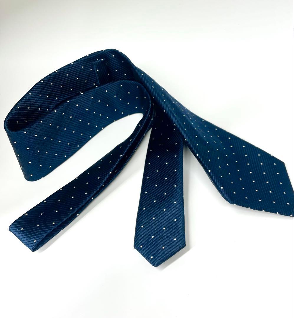 美品 プラダ ネクタイ ハイブランド ドット 水玉 ネイビー PRADA