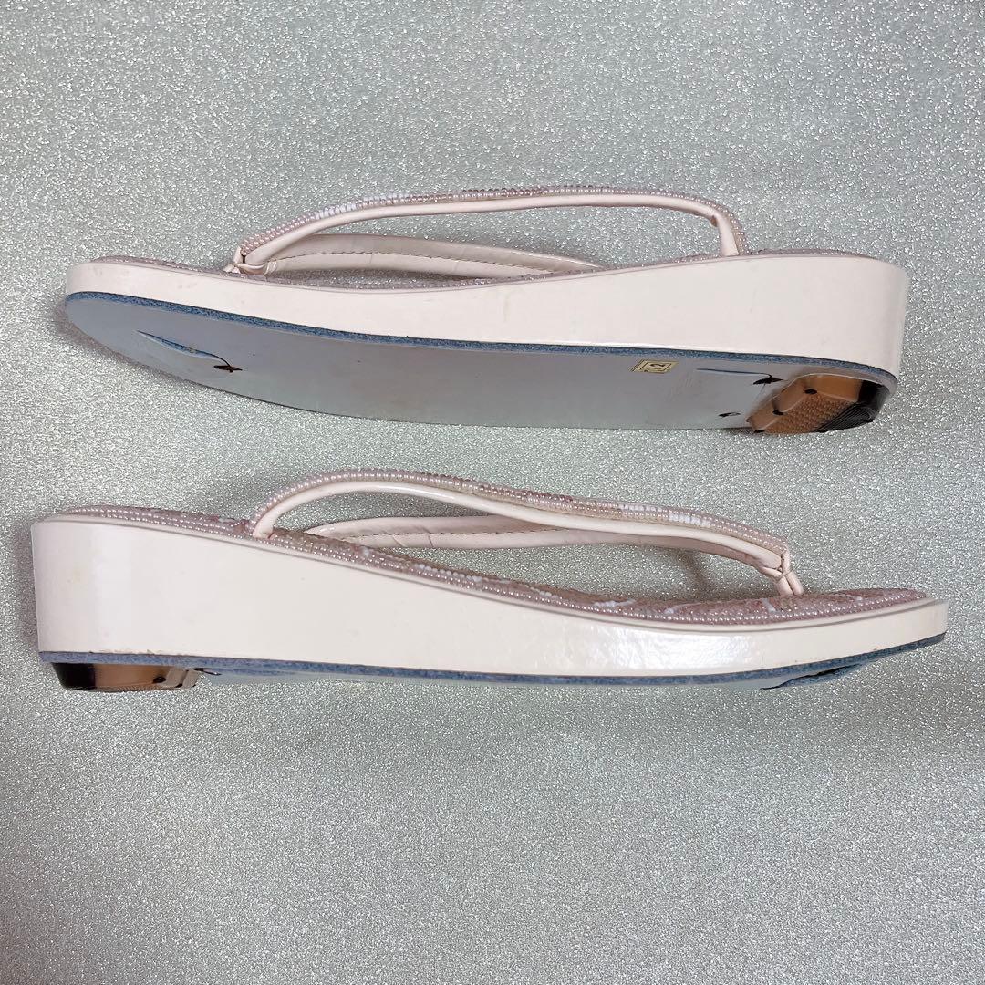 【総ビーズ】和装用 草履＆バッグ セット 2点 花柄 淡いピンク 成人式 振袖