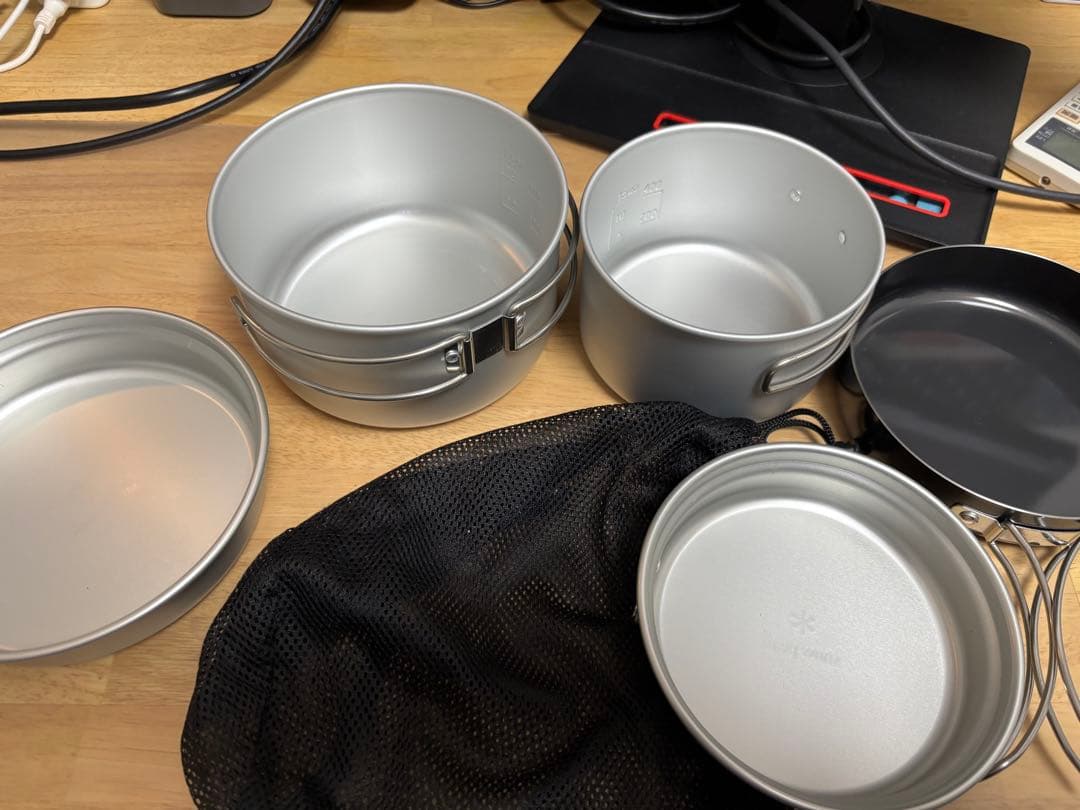 未使用スノーピークアルミパーソナルクッカーセット&ユニフレームフライパンセット