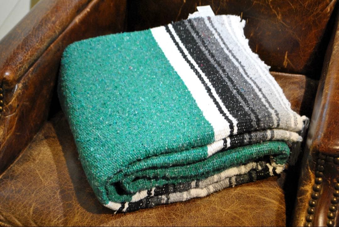 MOLINAメキシコ製ダイア柄ブランケットラグ【ティール】オールシーズン用