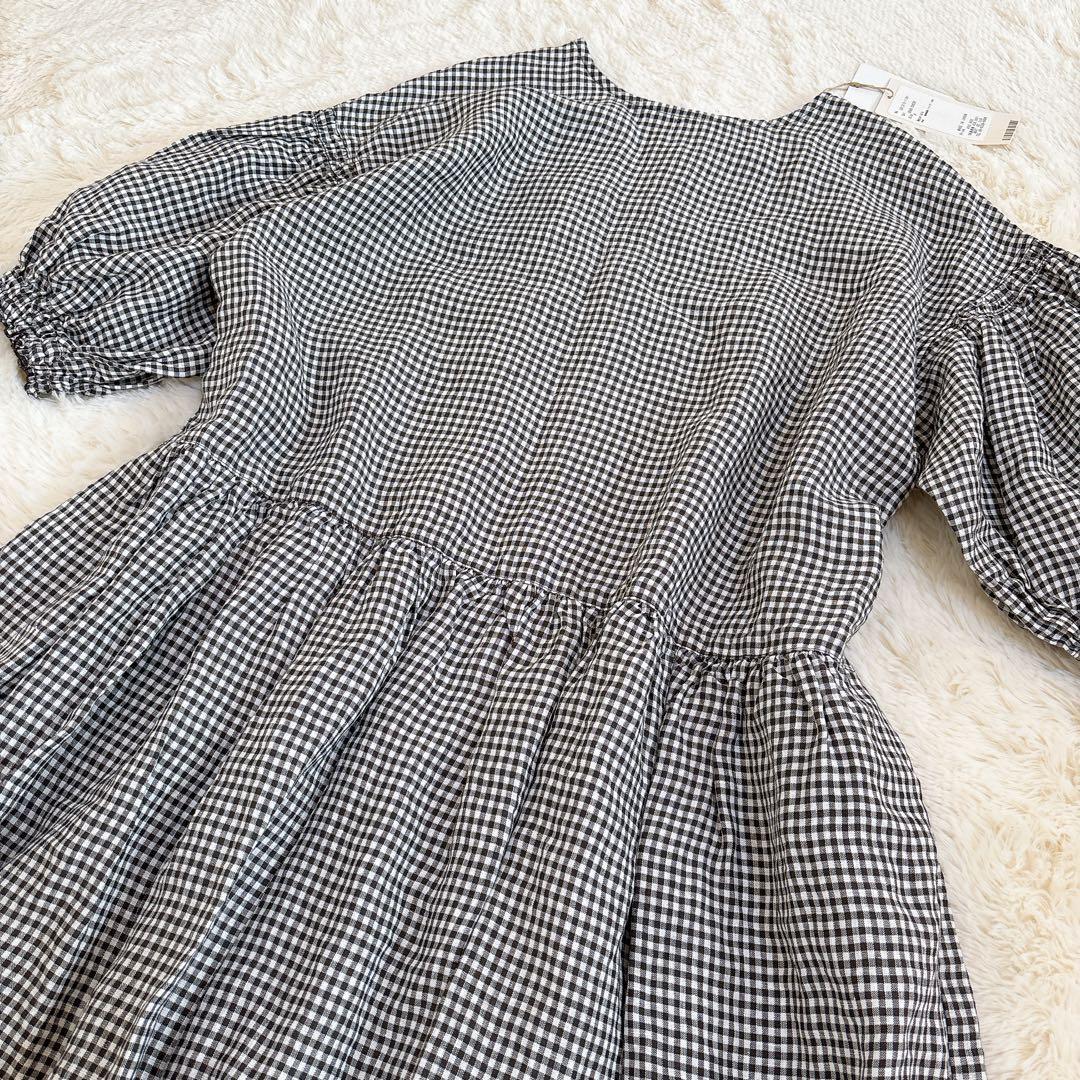 新品未使用☆ネストローブ ヘンプギンガム バルーンスリーブワンピース