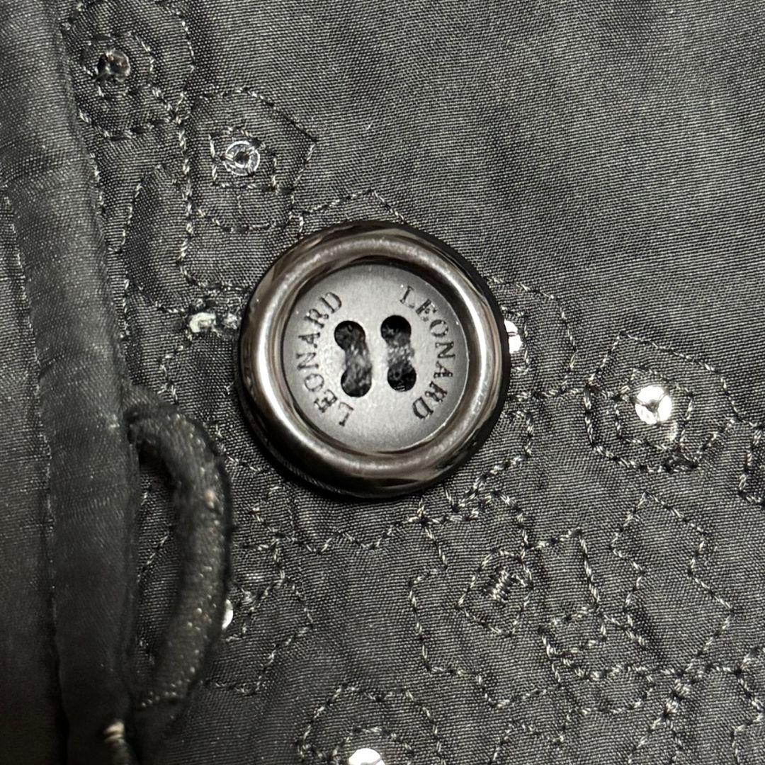 レオナール 裏地花柄 スパンコール アウター 黒