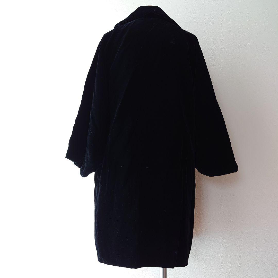 エレガント　黒のベルベットコート　ショールカラー　ビッグスリーブ　ベロア　日本製