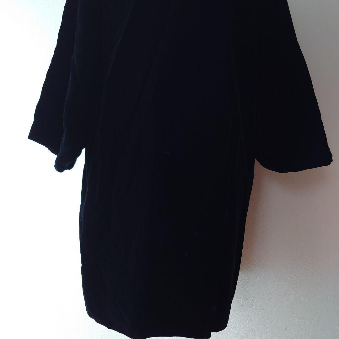 エレガント　黒のベルベットコート　ショールカラー　ビッグスリーブ　ベロア　日本製