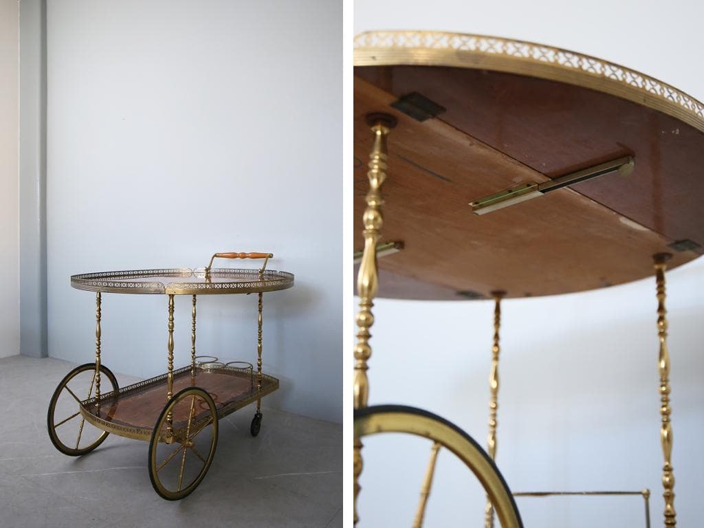 フランスアンティークドロップリーフキッチンワゴン/トロリーテーブル(88-192