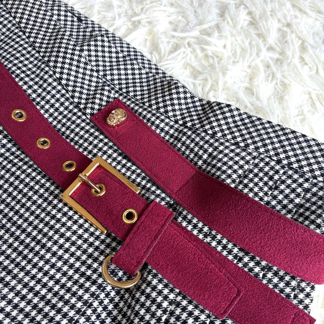 MARK&LONA ベルト付きスカート 千鳥格子柄 裏地付き ラップ風　ゴルフ