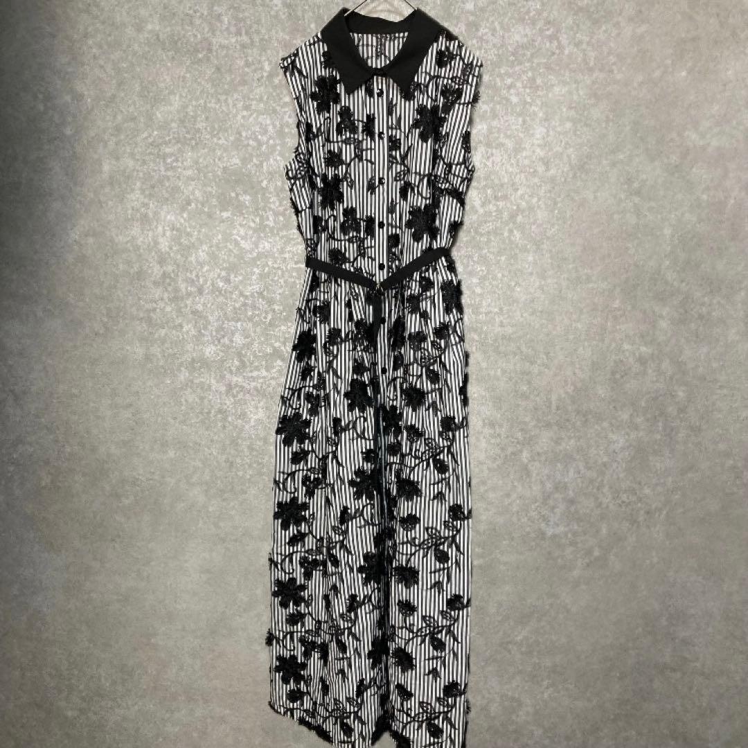 【25年　完売】　アナイ ANAYI ストライプフラワー刺繍シャツ ワンピー