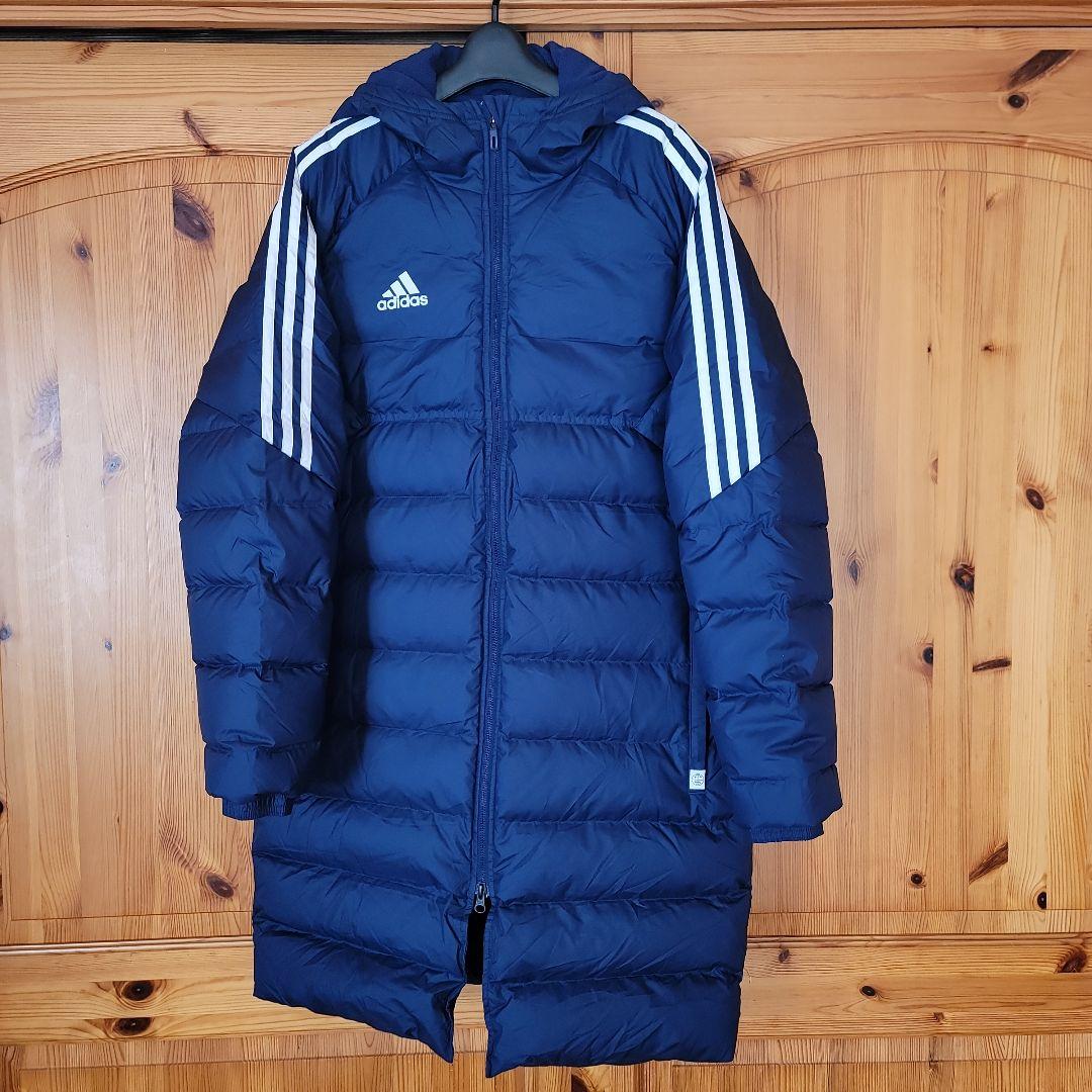 adidas アディダス ダウンコート ベンチコート XL ネイビー フード付