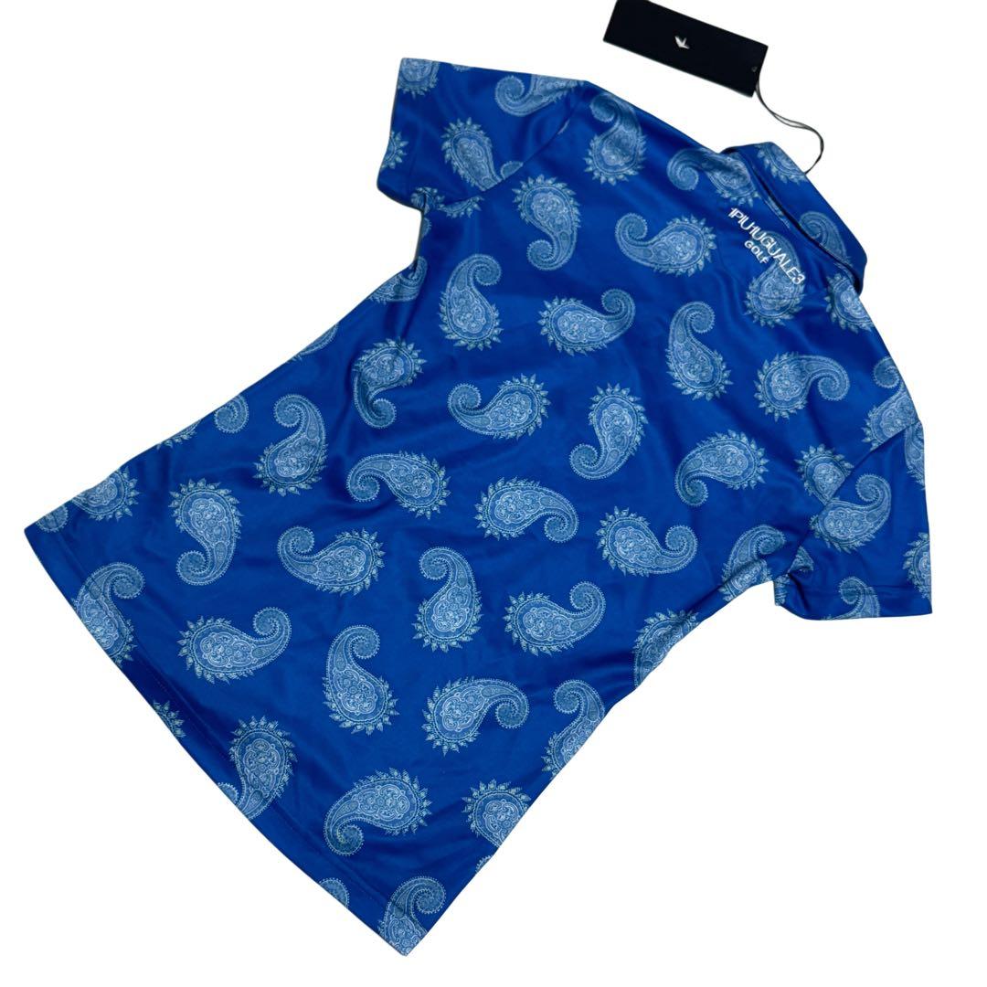 新品タグ付 ウノピゥウノウグァーレトレ ゴルフ半袖ポロシャツ ブルーペイズリー柄