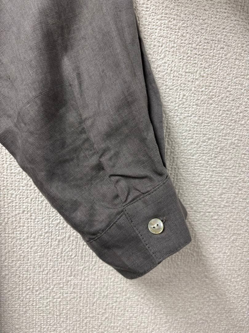 リネンアシンメトリーピンタックギャザーワンピースチャコール×アッシュグレー美品