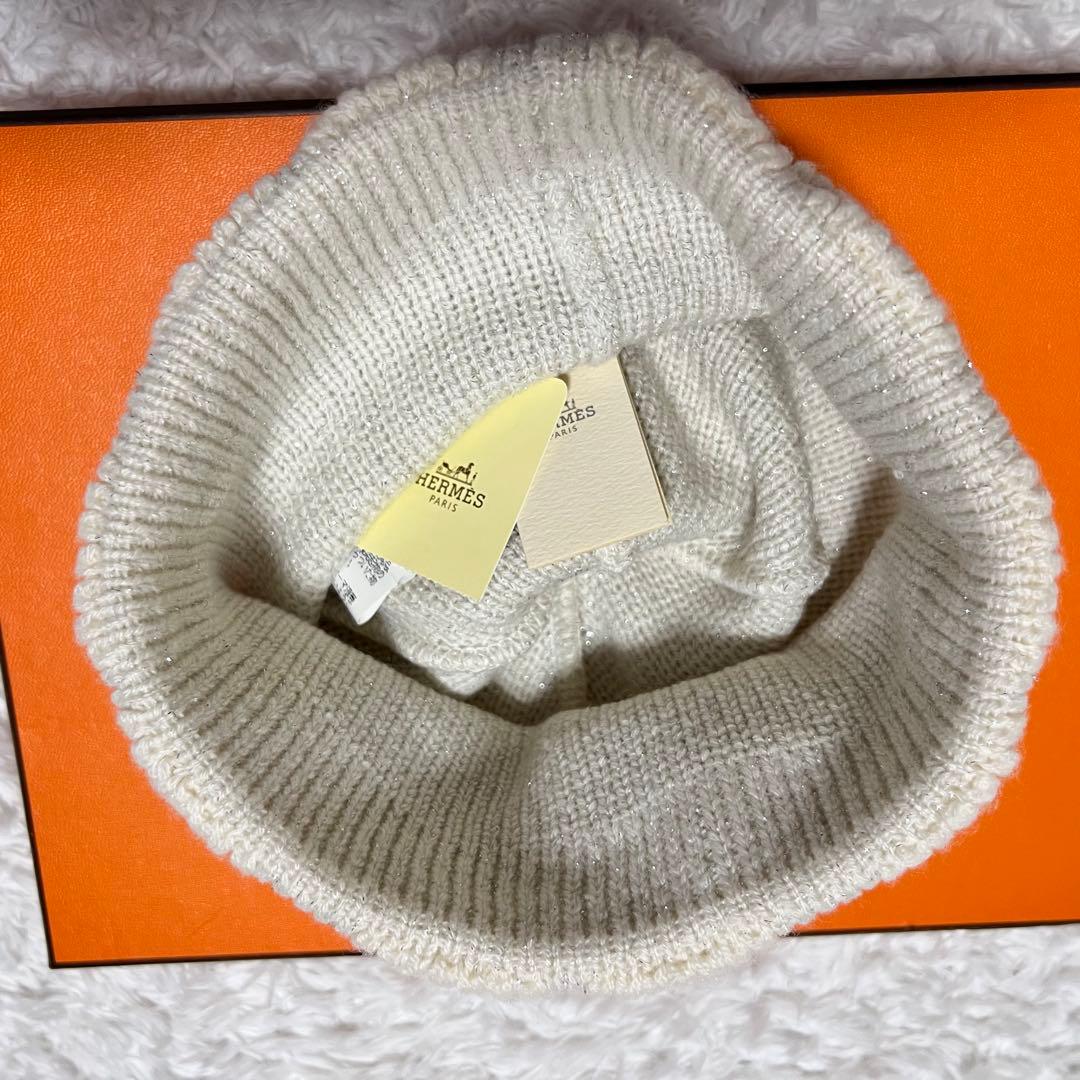 未使用タグ付き エルメス マルジェラ期 カシミヤ混 ラメ ニット帽 Hロゴ ME