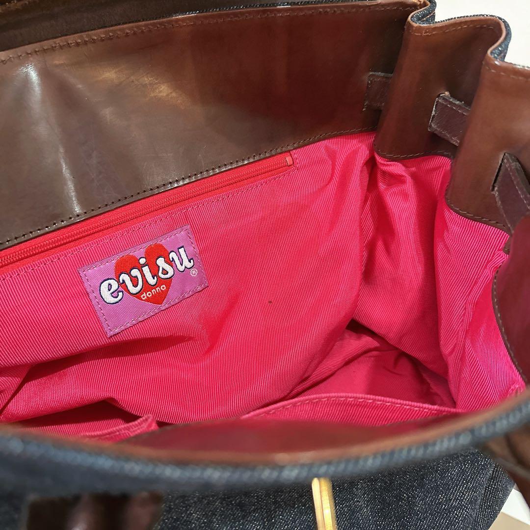 【希少レア】 EVISU エビス レザー デニム バッグ エビス 廃盤