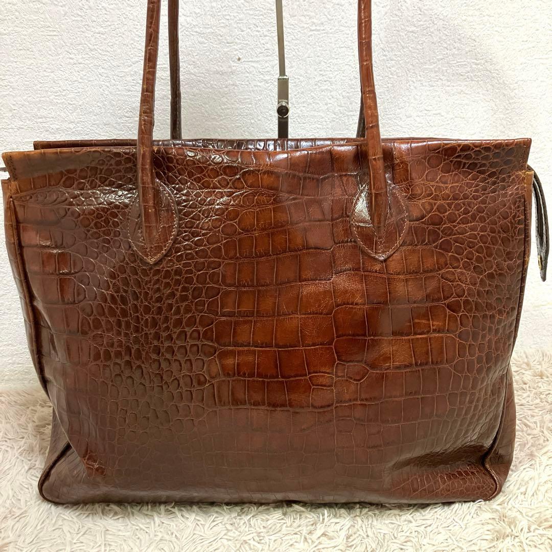 Harrods トートバッグ　クロコ　本革　イタリア製　肩掛け　ビジネス　大容量