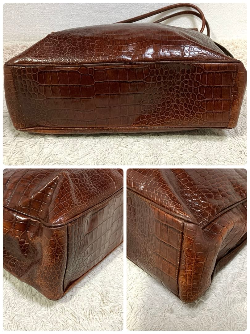 Harrods トートバッグ　クロコ　本革　イタリア製　肩掛け　ビジネス　大容量