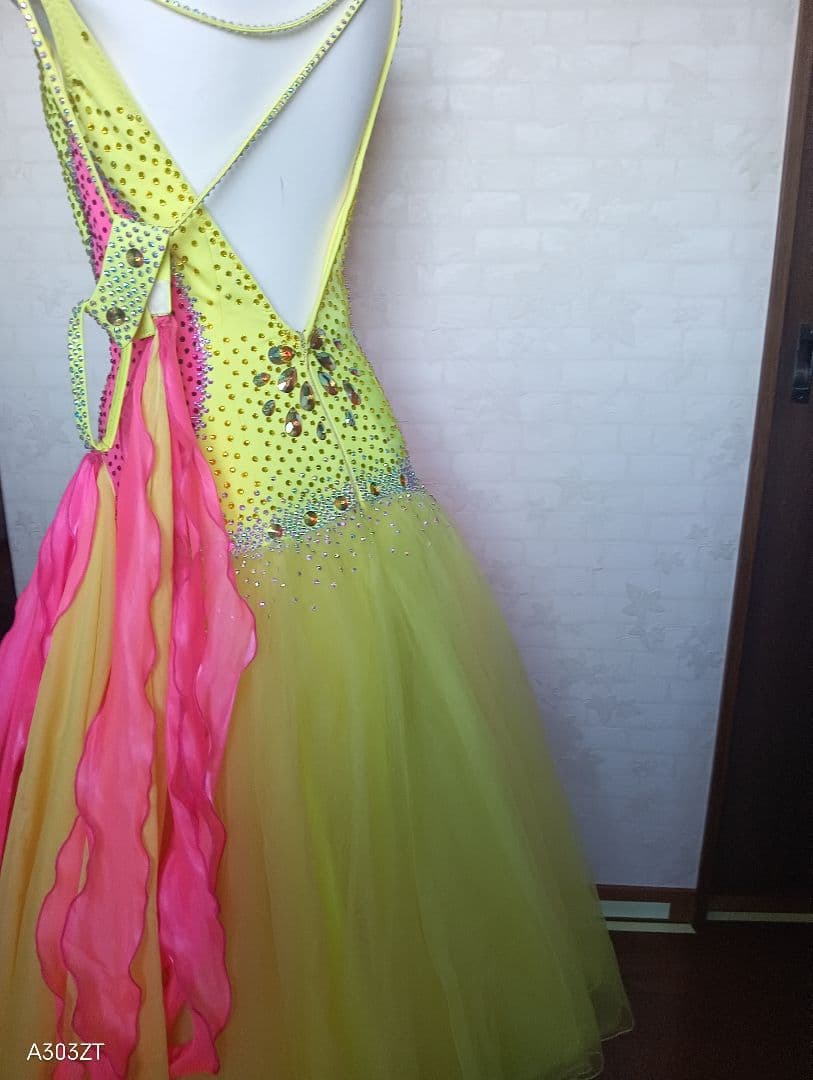 ＮＡＮＡKＡネオンイエローピンク社交ダンスドレス