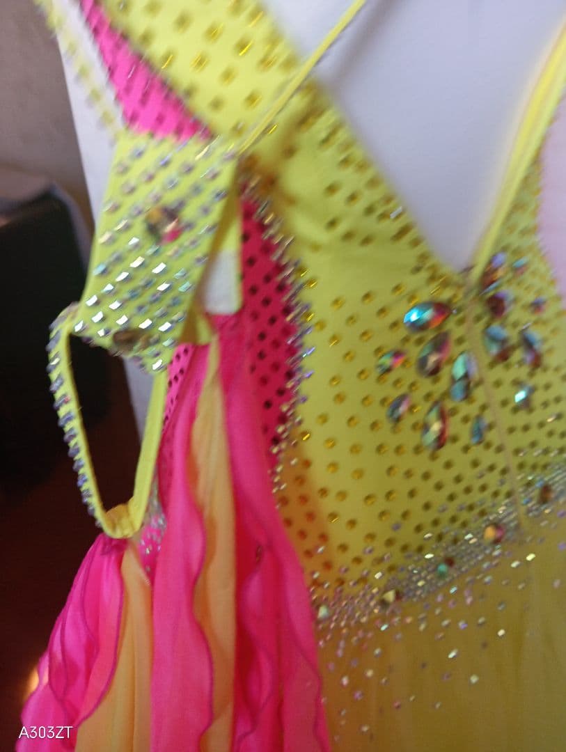 ＮＡＮＡKＡネオンイエローピンク社交ダンスドレス