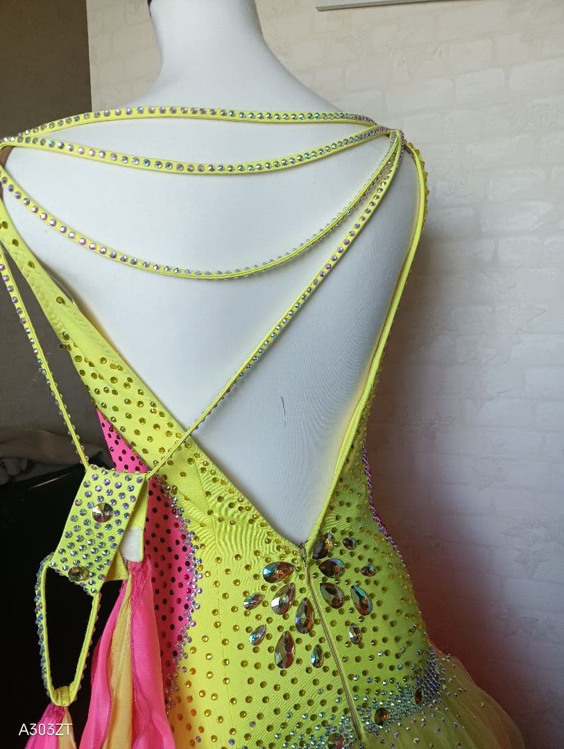 ＮＡＮＡKＡネオンイエローピンク社交ダンスドレス