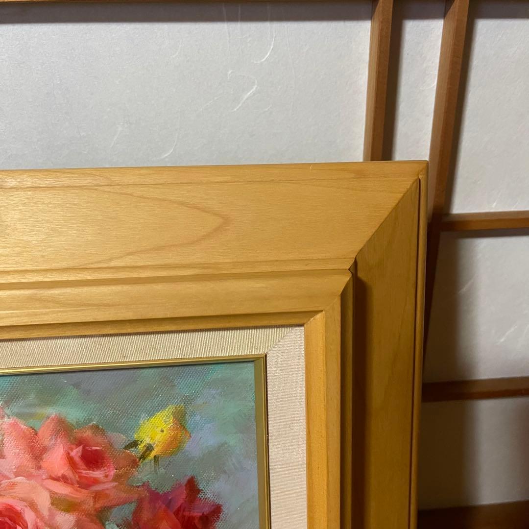 【美品】「薔薇」油絵 F4号　日野皖 バラの花束 油彩画 F4サイズ