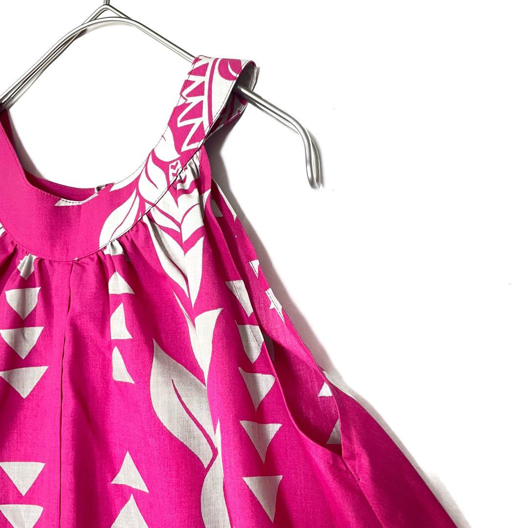 【タグ付】マハロ　フラダンス　ドレス　ボタニカル柄　ピンク系　ハワイアン　M