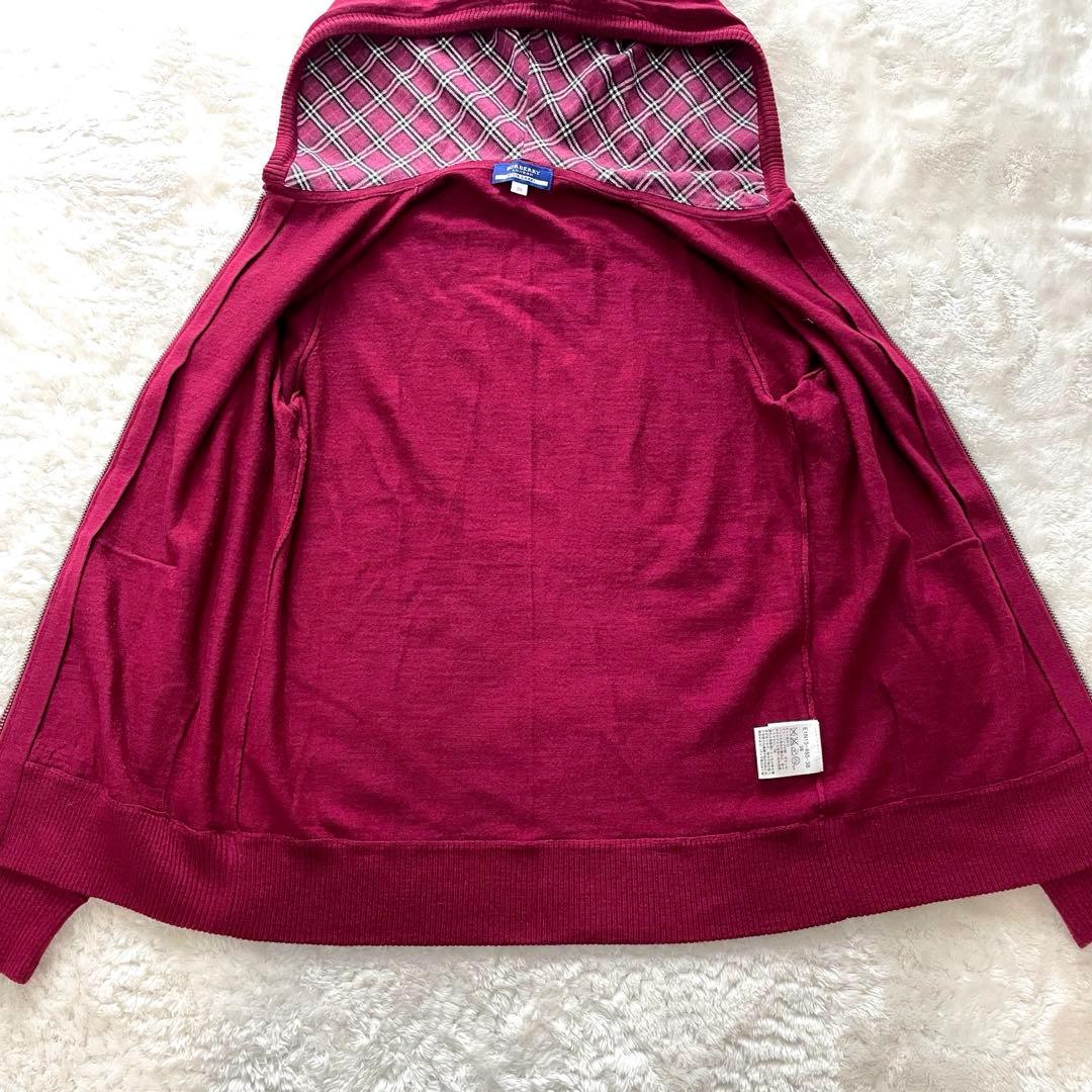 バーバリーブルーレーベル　ウールニット　ジップアップパーカー　ノバチェック　ロゴ
