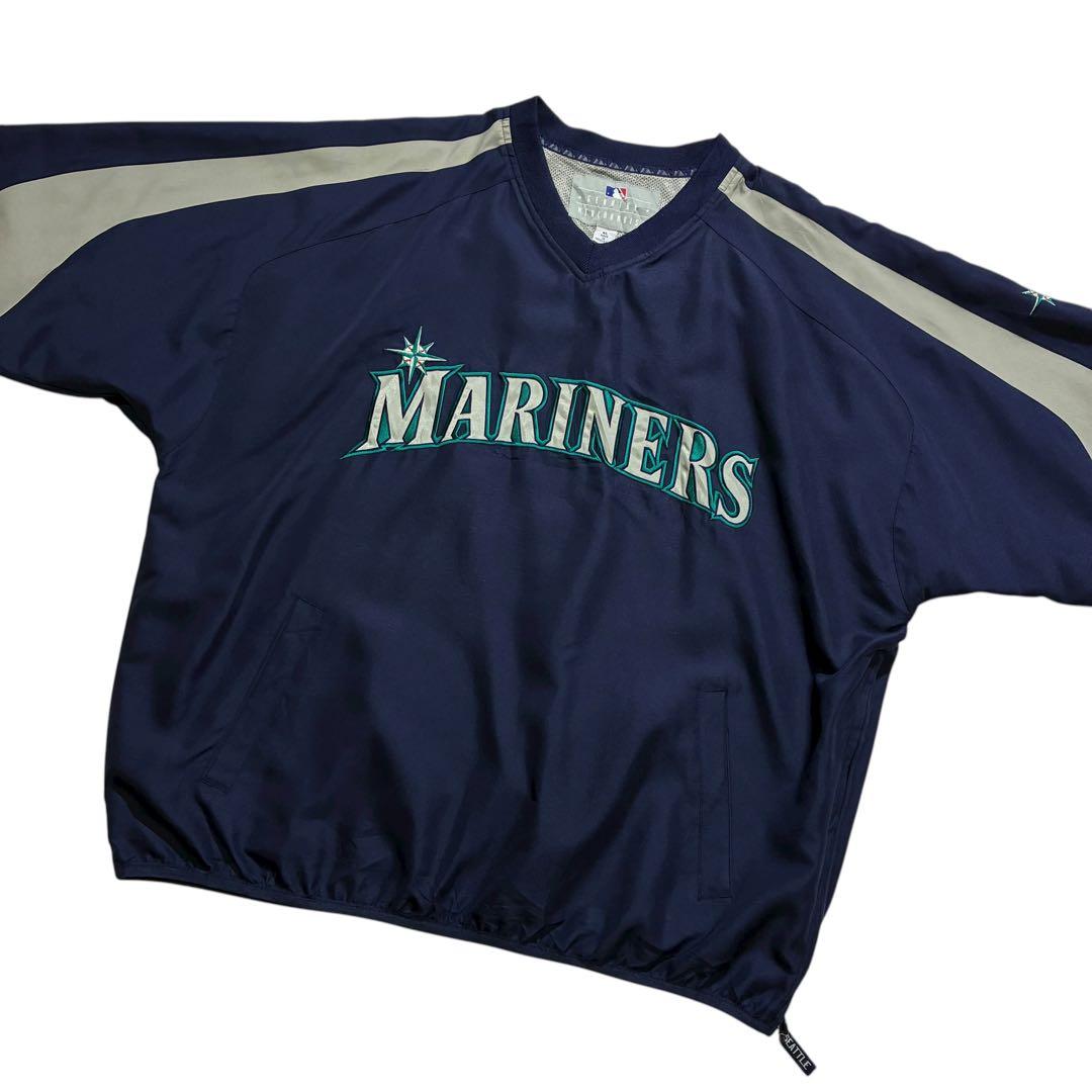 シアトルマリナーズ プルオーバー ナイロンジャケット XL 紺 MLB Vネック