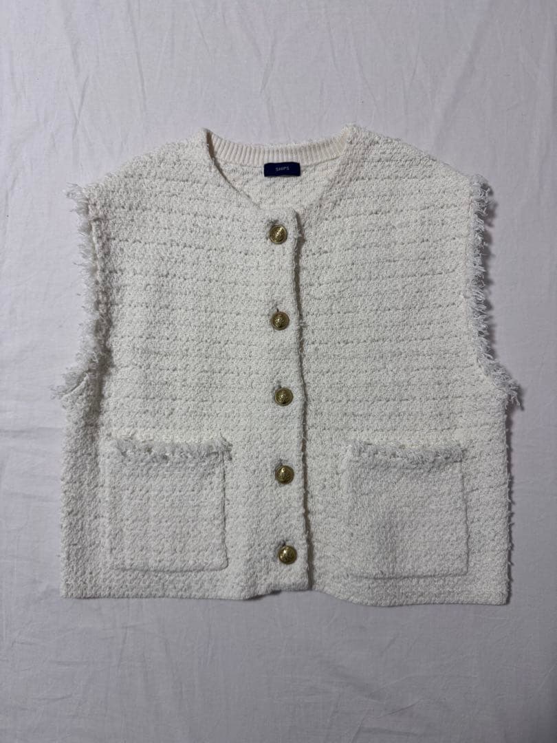 SHIPS ニットツイードクルーネックベスト