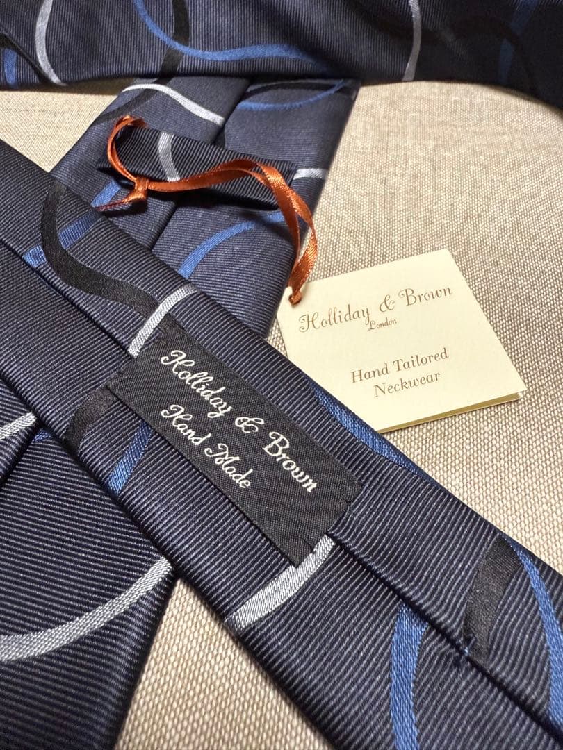 【新品】Holliday & Brown／WAVEジャガードタイ／ネイビー