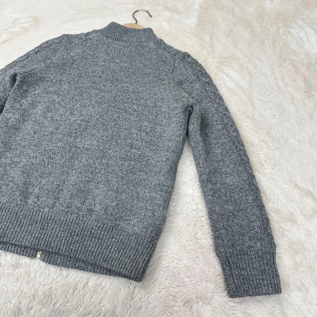 ✨美品✨ジュンアンドロペ 防風裏地付 ケーブルニット ジップブルゾン グレー M
