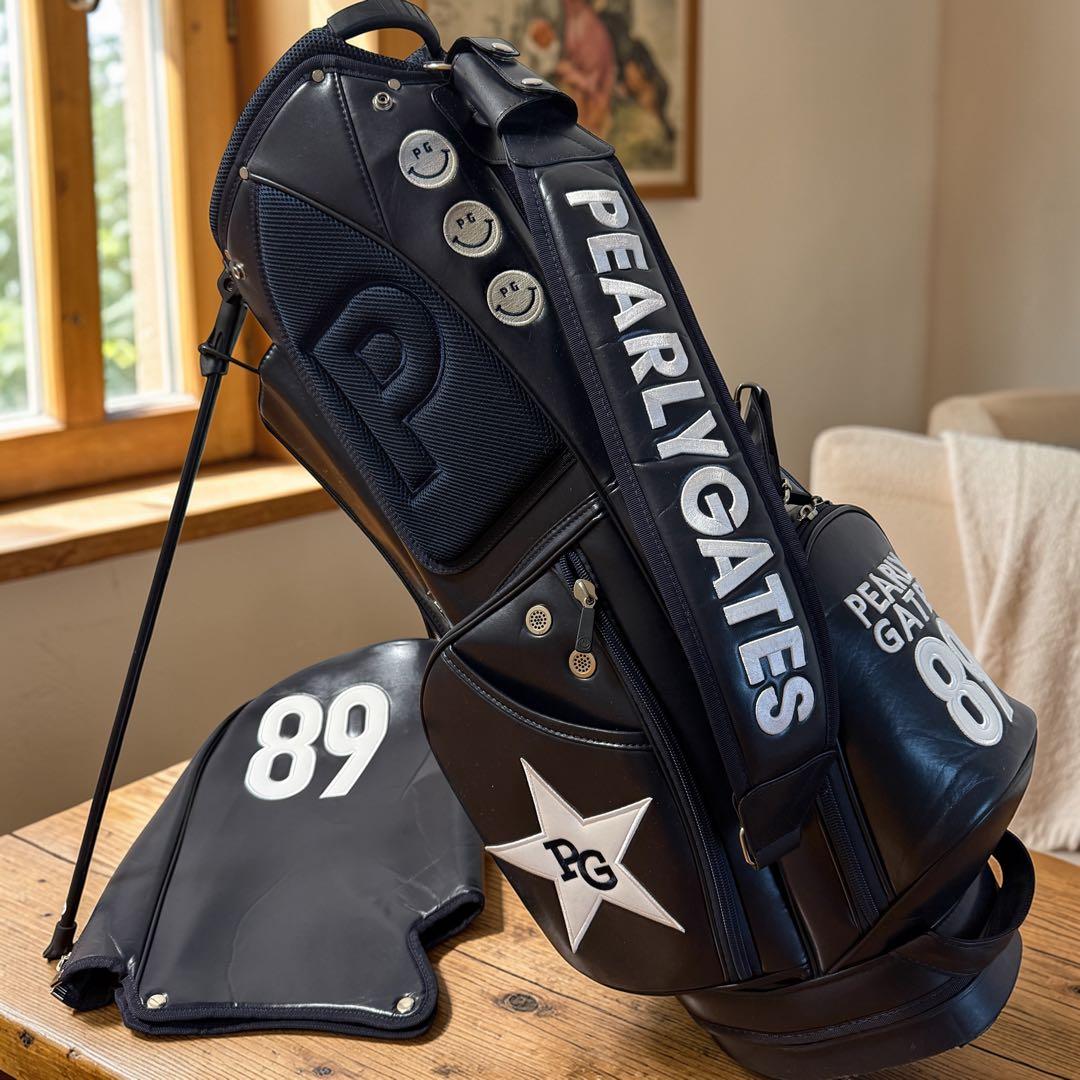 現行タグ　美品　パーリーゲイツ　キャディバッグ　スタンド　軽量　紺　ネイビー　白